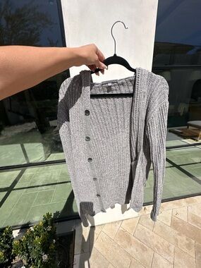 John Varvatos Light Gray Ribbed Button-Up Cardigan